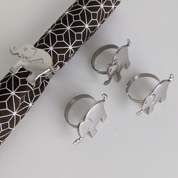 Elephant Napkin Rings Pier 1 Imports Nickel Plated Set of 4 Nice & Shiny - Picture 1 of 12